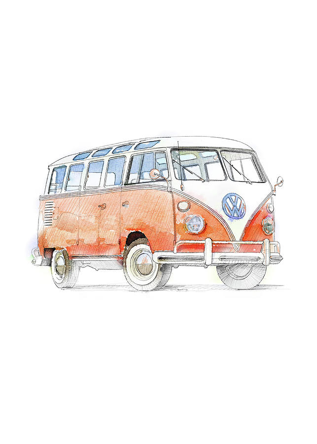 1962 VW Bus Drawing by Peter Farago - Pixels Merch