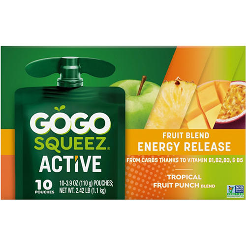GoGo squeeZ Active Energy No Sugar Added Tropical Fruit Blend