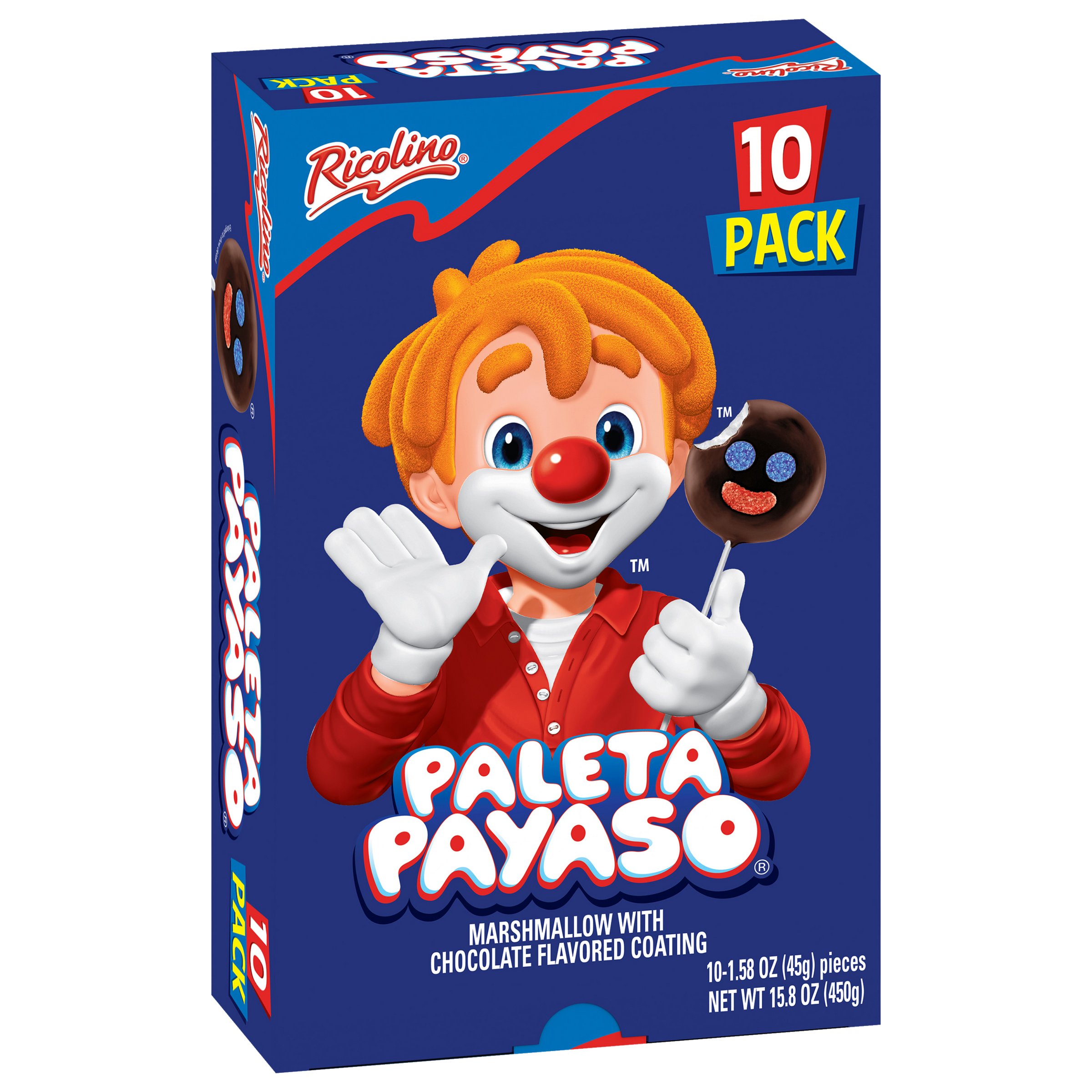 Ricolino Paleta Payaso Chocolate Marshmallow Lollipop, 1.58 oz