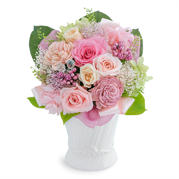 ピンクバラの豪華なプリザーブドフラワーアレンジメント