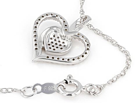 White Diamond Rhodium Over Sterling Silver Cluster Heart Pendant