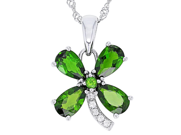 Green Chrome Diopside Rhodium Over Sterling Silver Clover Pendant