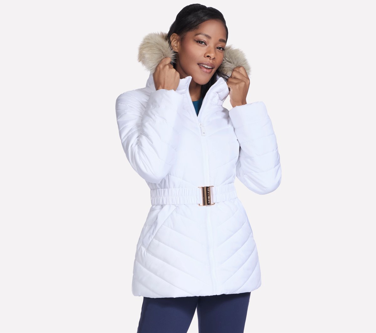 On-The-GO GO SHIELD Cozy Fit Belted Parka - WHITE