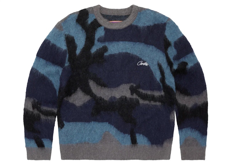 Corteiz Mohair Knit Sweater Ocean Camo Men's - FW23 - GB
