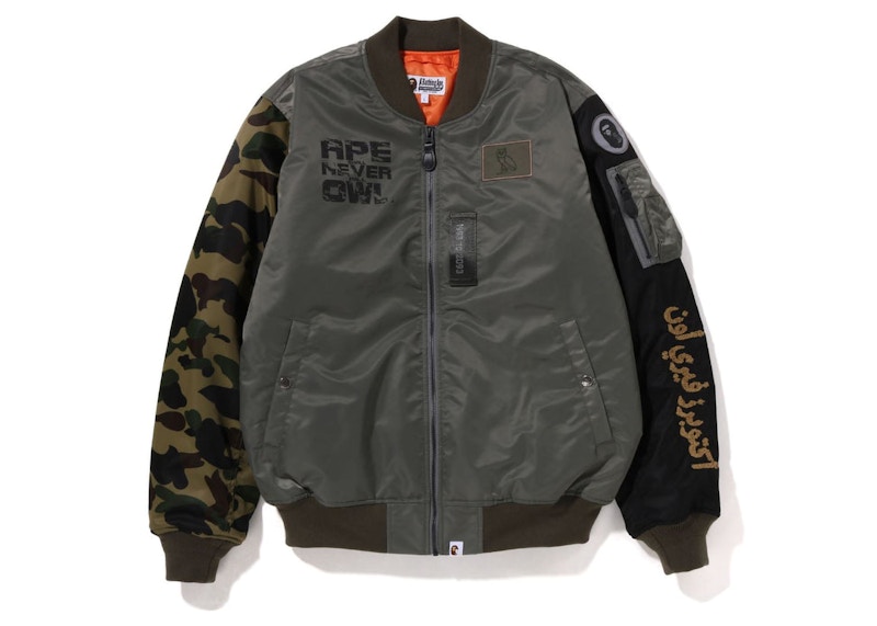発*す様 22AW BAPE×OVO LOOSE FIT MA-1 OLIVE BAPE-x-OVO-