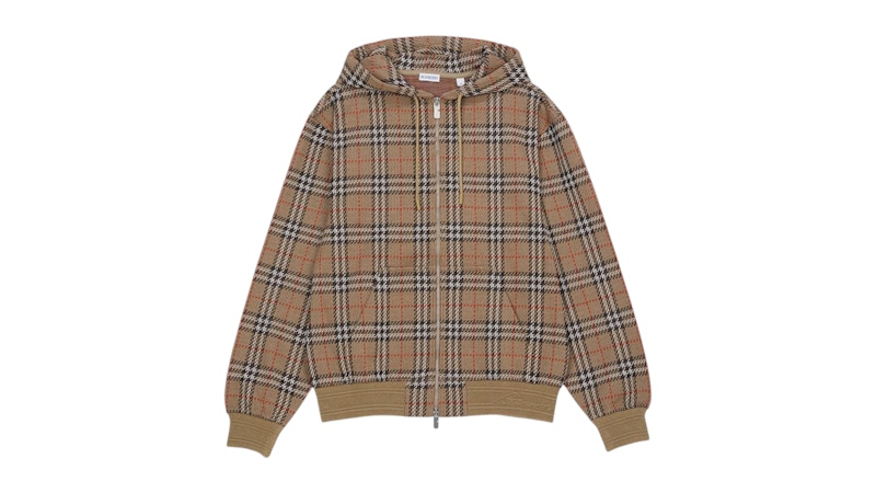 Burberry Check Zip Up Hoodie Beige Men's - US