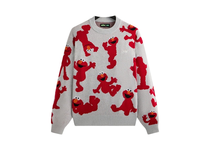 Kith x Sesame Street Elmo Intarsia Crewneck Sweater Light Heather