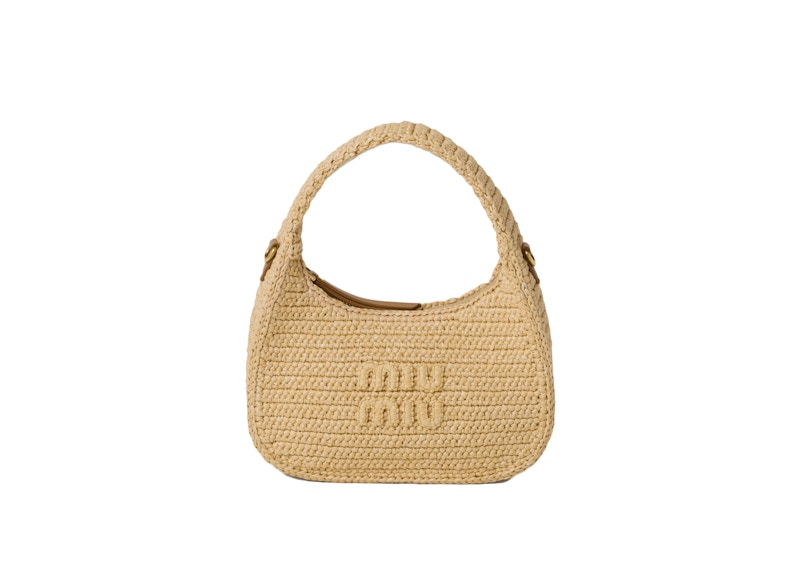 Miu Miu Wander Crochet Handbag Natural in Straw/Wicker with Gold