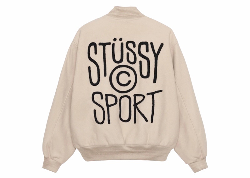 Stussy Sport Melton Varsity Jacket Oatmeal Men's - FW23 - US