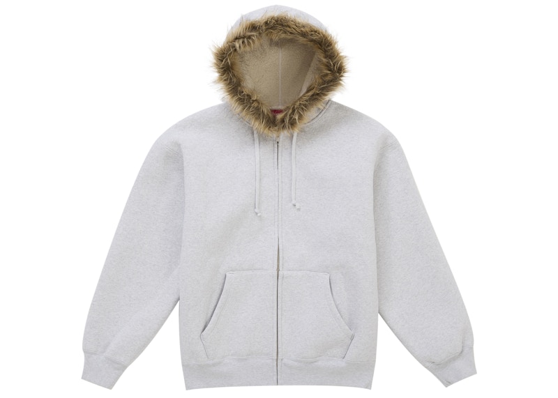 Supreme Faux Fur Zip Up Hooded Sweatshirt Heather Grey Men's
