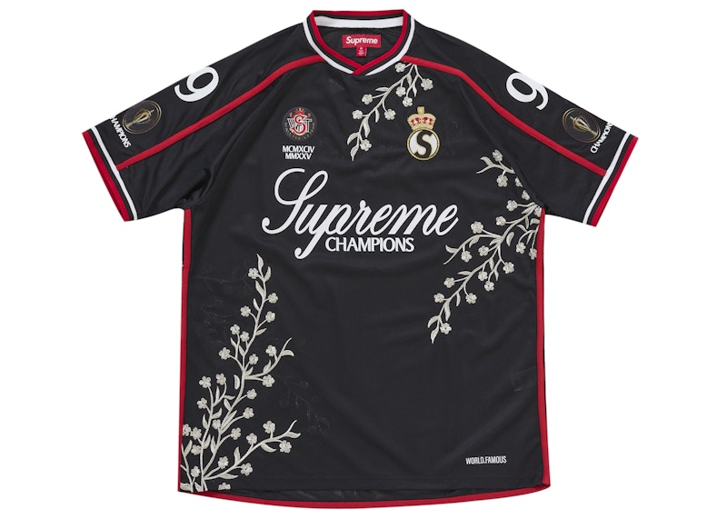 Supreme Floral Soccer Jersey Black Men's - FW25 - GB