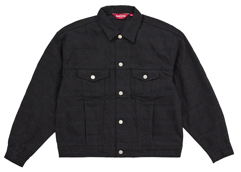 Supreme Jacquard Logos Denim Trucker Jacket Black メンズ - FW25 - JP