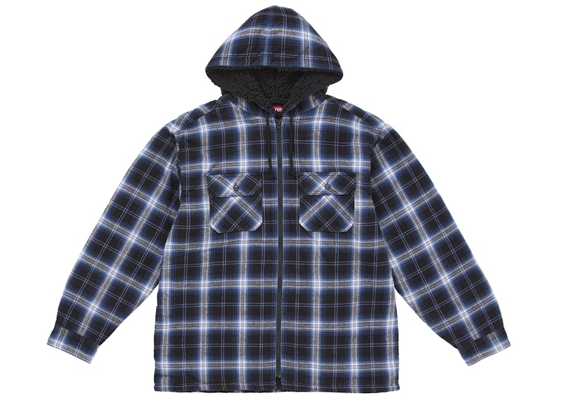 Supreme Lined Zip Up Hooded Flannel Shirt Navy メンズ - FW25 - JP