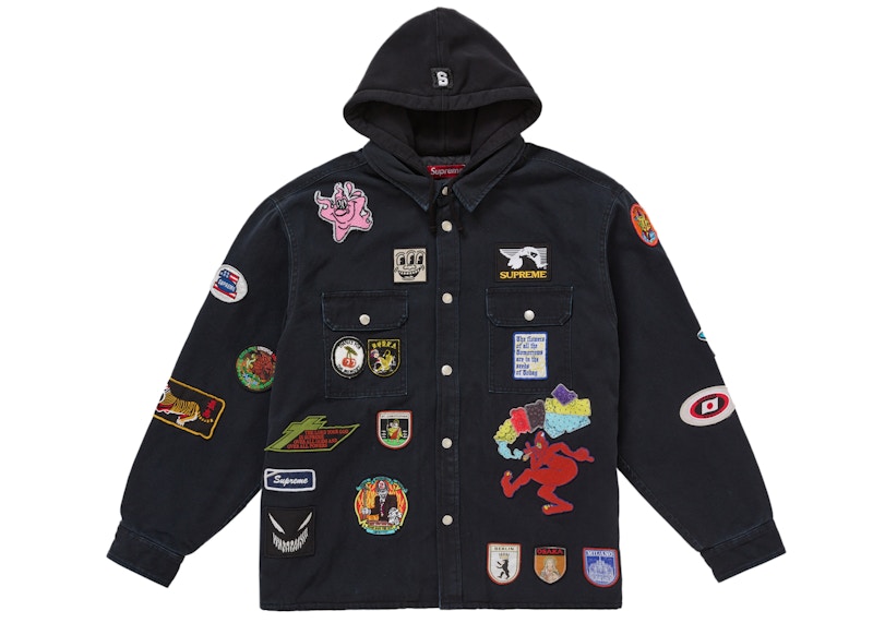 Supreme Patches Hooded Zip Up Shirt Black メンズ - SS25 - JP