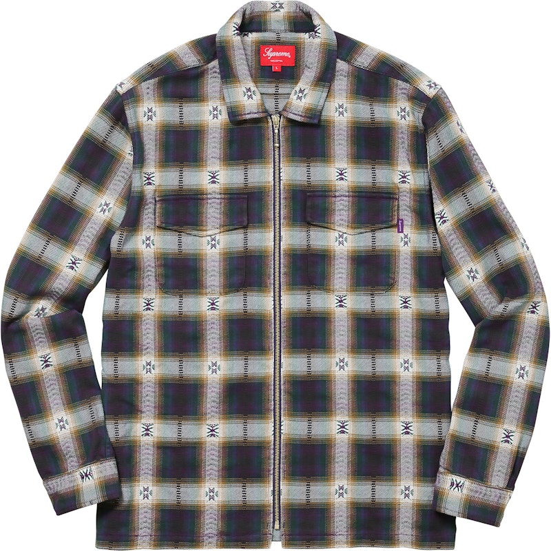 Supreme Plaid Flannel Zip Up Shirt Navy メンズ - FW17 - JP