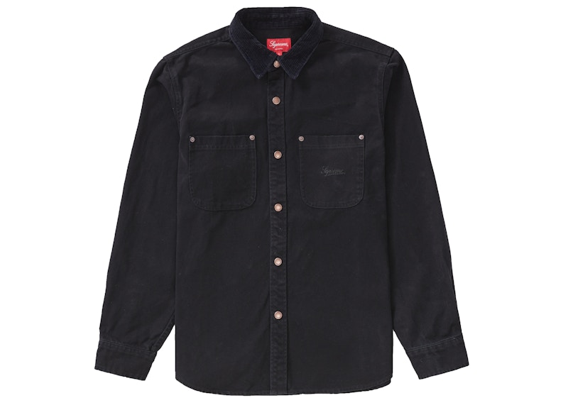 Supreme Script Canvas Snap Shirt Black Men's - FW19 - US