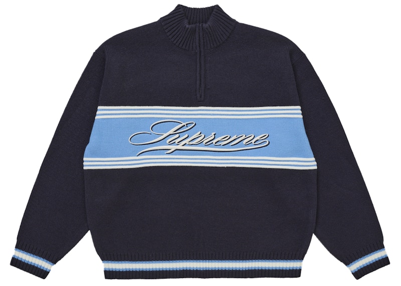 Supreme Script Stripe Half Zip Sweater Navy メンズ - FW25 - JP