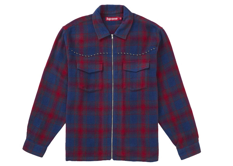 Supreme Studded Shadow Plaid Zip Up Shirt Red メンズ - FW25 - JP