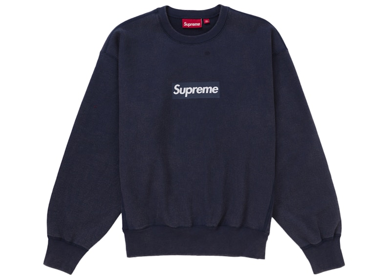 Supreme Washed Box Logo Crewneck Navy Men's - SS25 - US