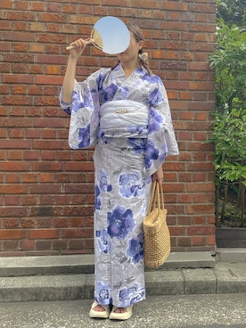 ☆高垣麗子さん着用 浴衣5点セット 生成りに青や水色のドット柄 高垣