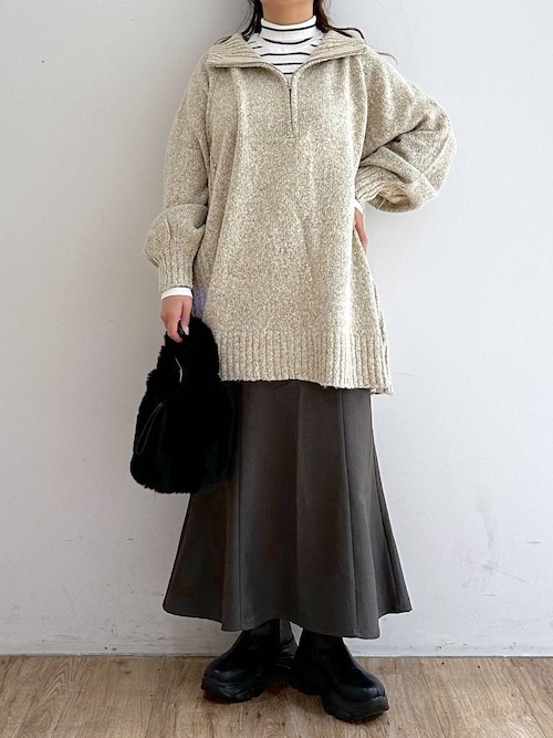 セール】ハイZIPミックスニットミニワンピース 249398（ワンピース