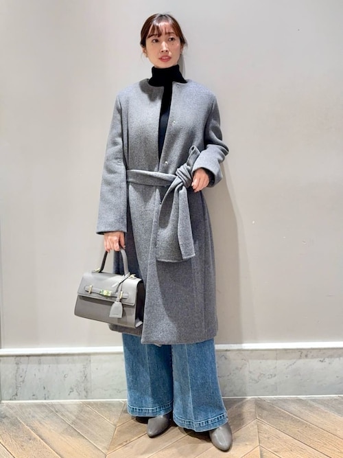 セール】リボンストール付きノーカラーコート（ノーカラージャケット