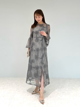 LEJA】スパンコール刺しゅうレース透け感フレアスリーブスリット入りI