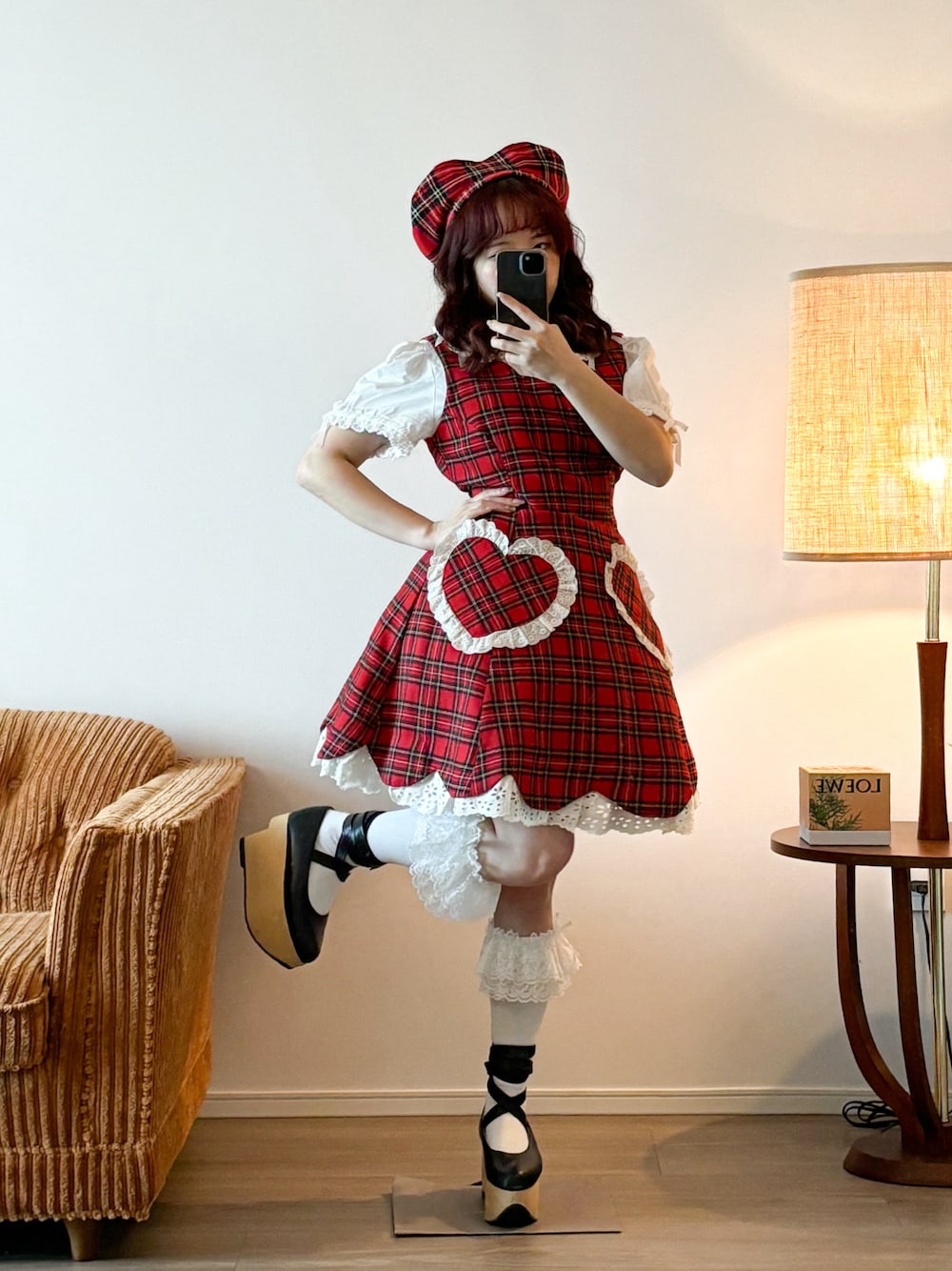 heihei ハート型ベレー帽HEIHEI ベレー帽 帽子 チェック ハート 赤