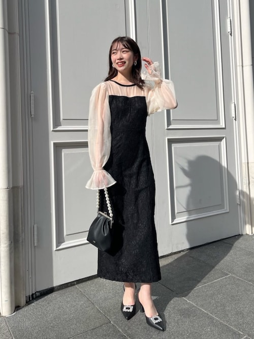 2サイズ展開/REVIVAL】配色シースルータイトロングドレス（ドレス