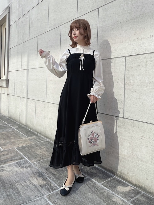 ブーケ刺繍スクエアがま口バッグ（ハンドバッグ）｜an another angelus