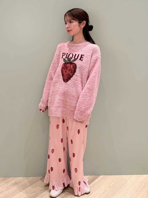 セール】ストロベリー柄ツイルロングパンツ（ルームウェア/パジャマ