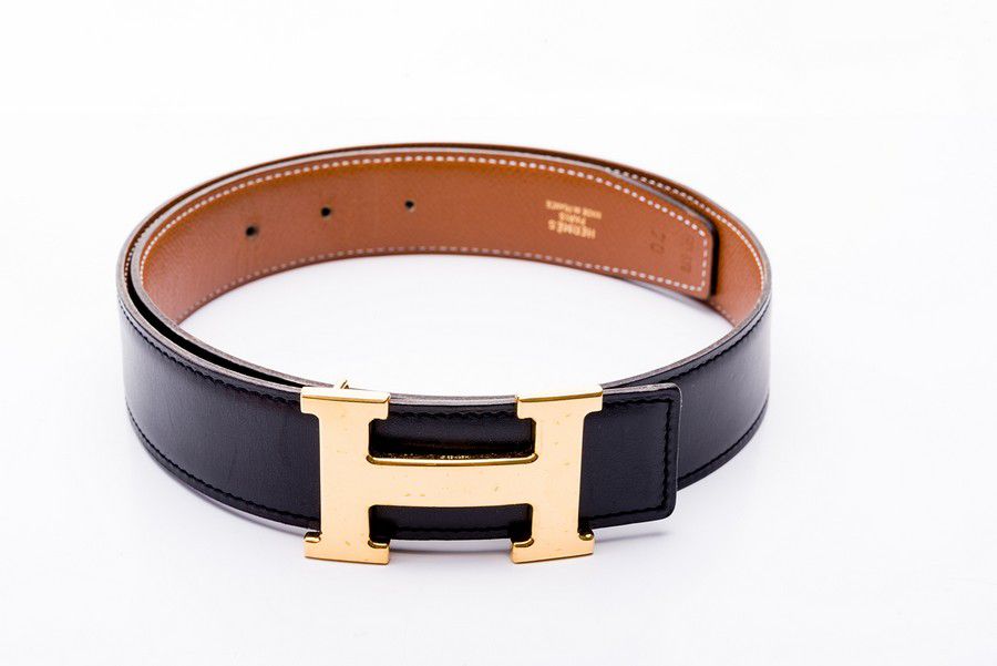 Black and Brown Hermes 'H' Belt, Size 70cm - Belts - Costume