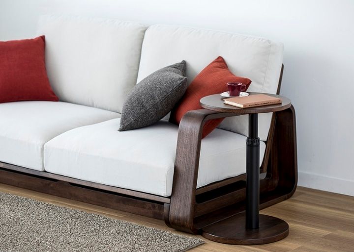 テン・サイドテーブル～高さ50~70cm調整可能～無垢材で作られた円形天