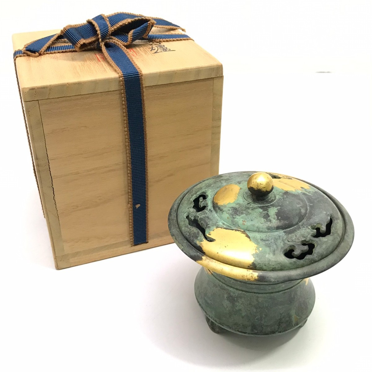 宇LA024 ☆名工 平安 秦蔵六作 塗金銅 「瑞雲」香炉（箱無）本物