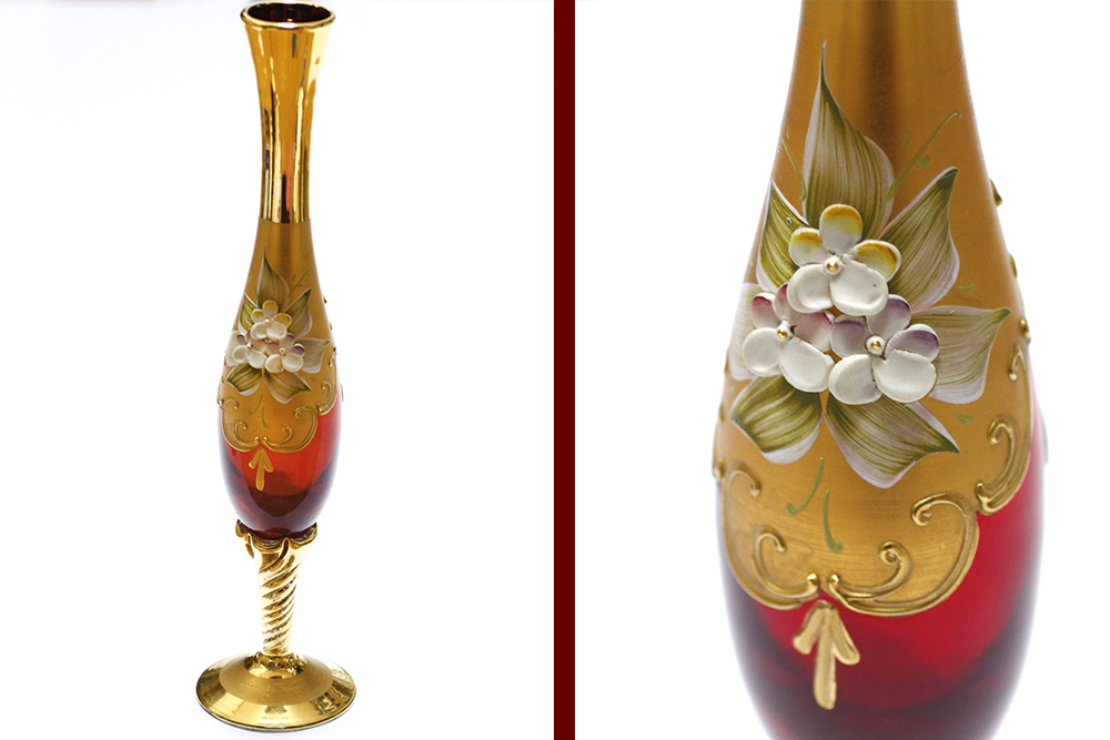 ベネチアグラス 金色と赤色の花瓶 高さ40cm 幅20cm 奥行20cm ベネチア