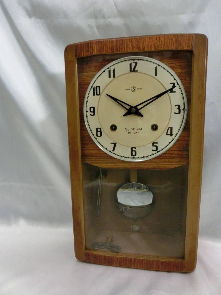 w*a様 アンティークSEIKOSHA 木製 ゼンマイ掛け時計 精工舎 古時計