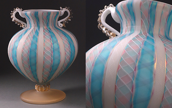 藤田喬平 手吹 ヴェニス 台钵・グラス 文化勲章受章 パープル 藤田喬平