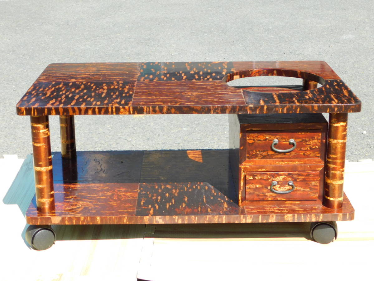 桜皮細工 ポット台 キャスター付き 昭和レトロ 桜皮細工 ポット台