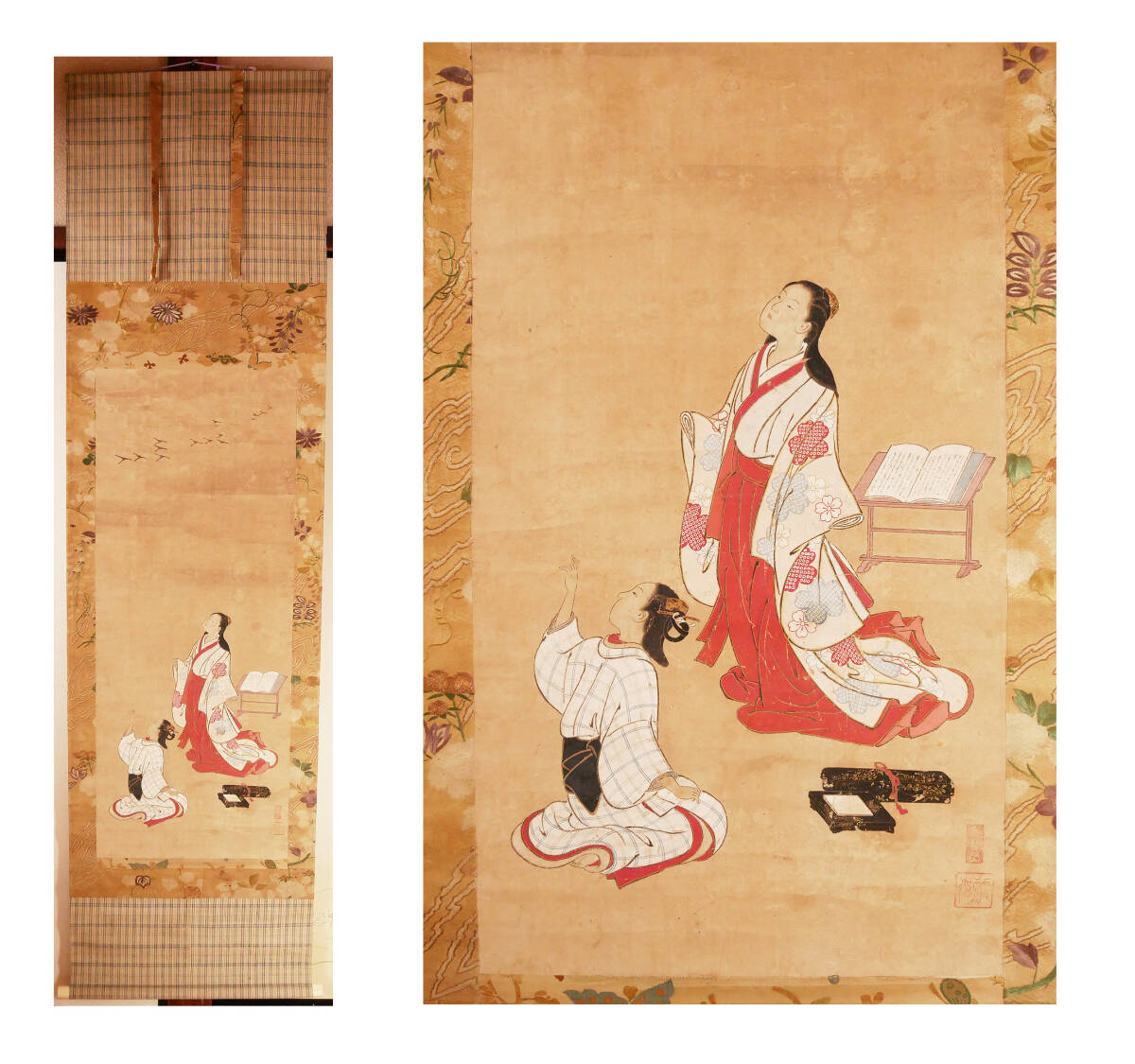 無落款美人画（歌仙図 風）大和絵絹本掛軸