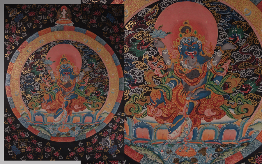 ① 中国 仏教美術 唐物 明代 分院 伝世品 曼荼羅 古玩 タンカ 如来菩薩