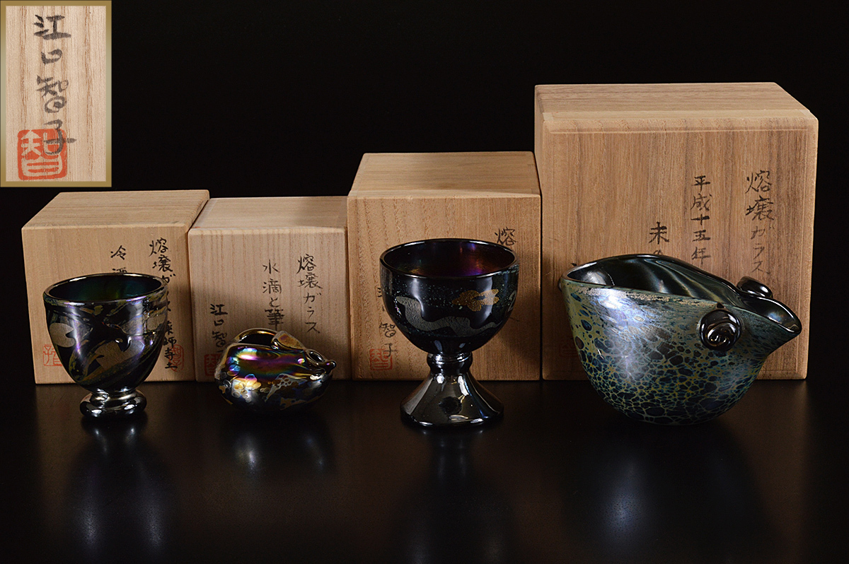 銀彩変ガラス ぐい呑み5個セット 江副行昭作品 銀彩変