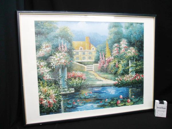 豪華額装 油彩 10号 水辺の風景 ヨーロッパ 洋画 風景画 ヨーロピアン