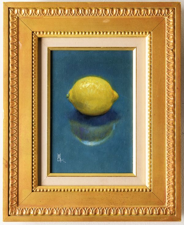 ○真作保証品 小館善四郎 油彩 白桃 直筆サイン/裏書 1975年太宰治 義弟