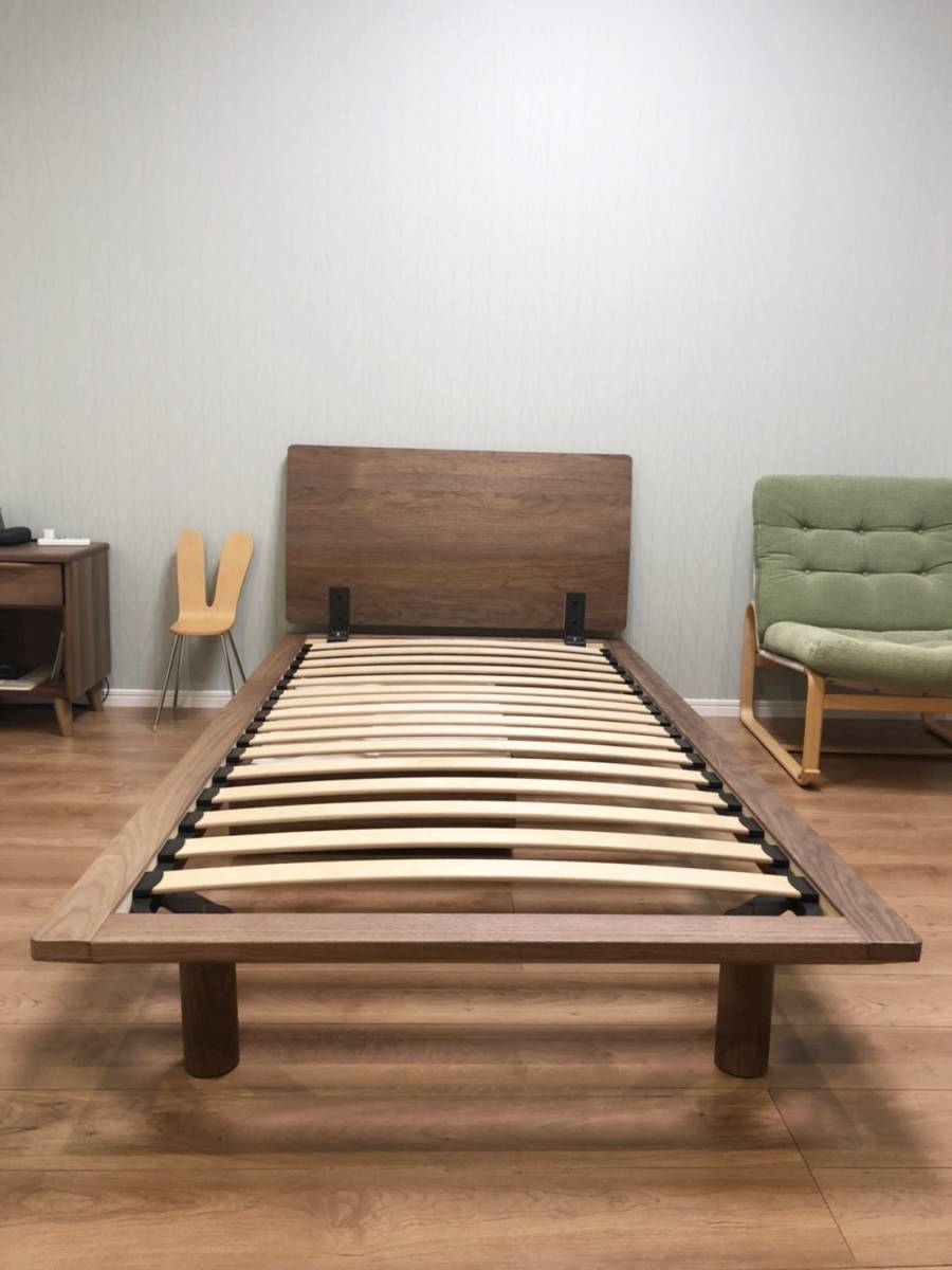 Kazu】無印/セミダブル木製ベッドフレーム/ヘッドボード&スチール脚付