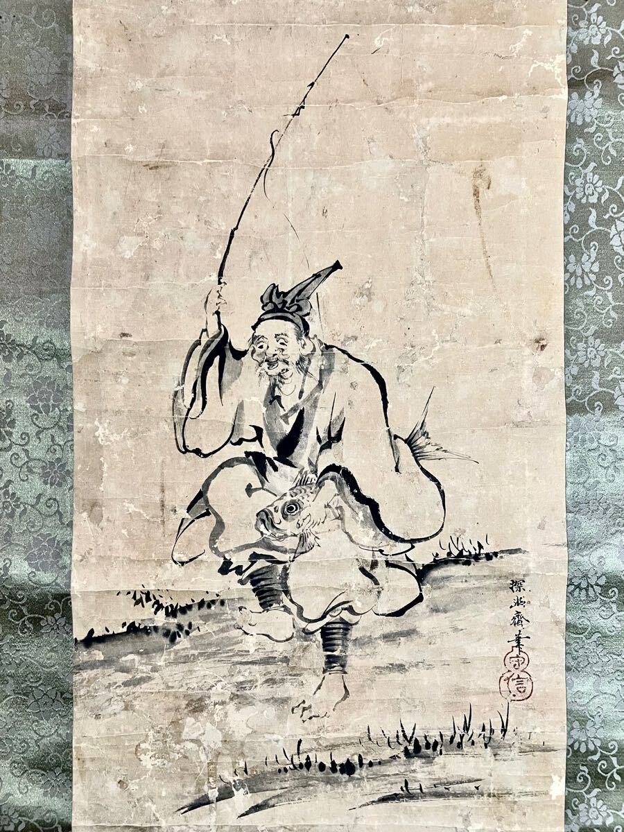 狩野探幽 水墨画 掛け軸 寿老人 骨董 紙本 【公式通販】