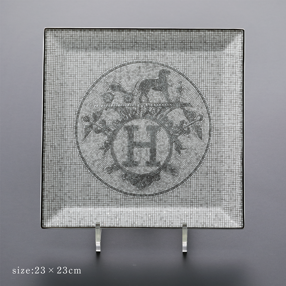 HERMES エルメス モザイクヴァンキャトル プラチナ 23cm カレ プレート