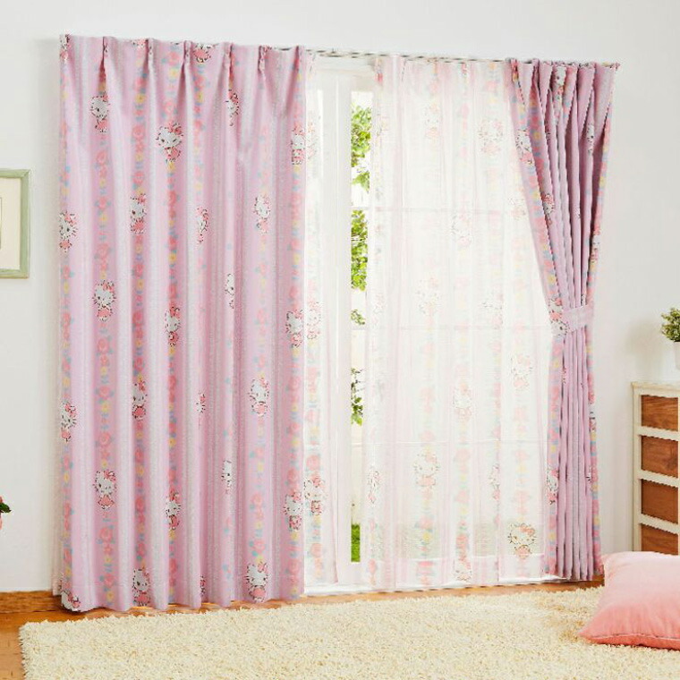 カーテン 遮光タイプ タッセル付き 100×178cm 2枚組 キティ 花柄