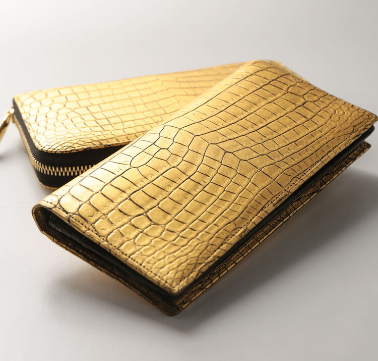 クロコダイル 長財布 メンズ 金箔 KAZARIHAKU 日本製 無双 金色 財布