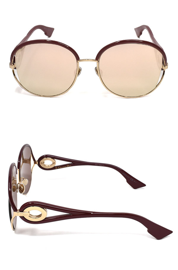 DIOR ディオール サングラス レディース バーガンディ ゴールド ミラー