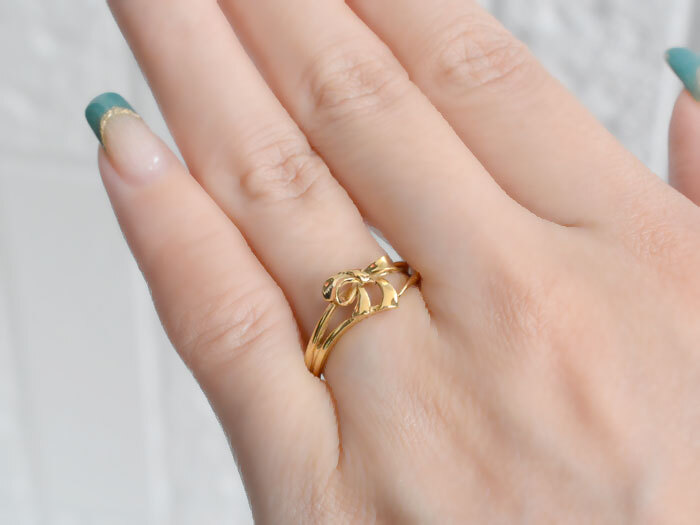 リング レディース k18 りぼん イエローゴールドk18 地金 指輪 18k 18